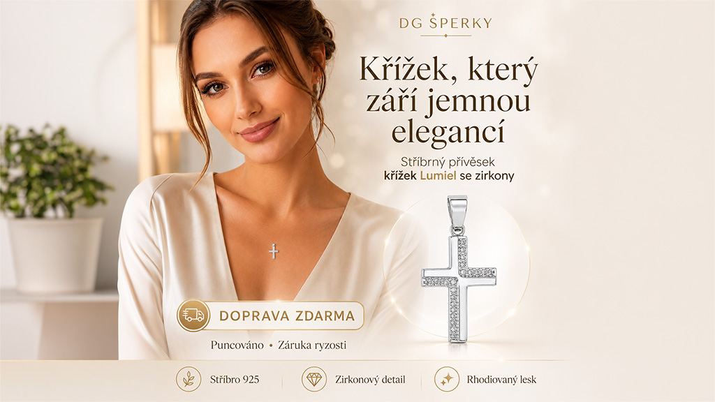 Stříbrný přívěsek křížek Lumiel se zirkony (6)